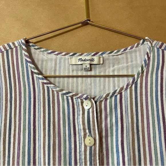 Madewell | Striped Crewneck Button Front Tiered Mini Dress Popover Size S - Picture 5 of 14